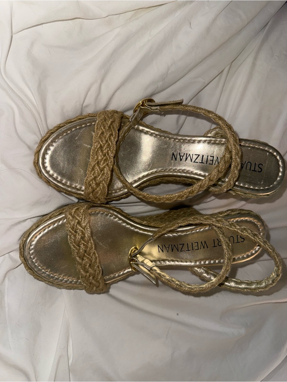 Stuart Weitzman Gold Metallic Footbed Braided Espadrille Sandals